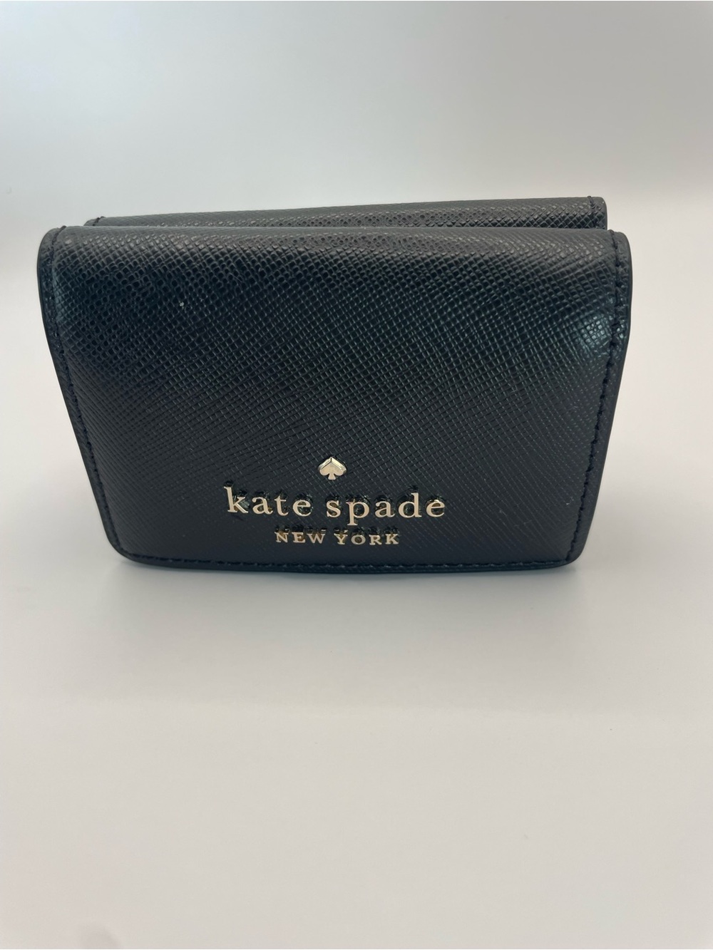 kate spade Black Saffiano Leather Card Holder with Gold Logo